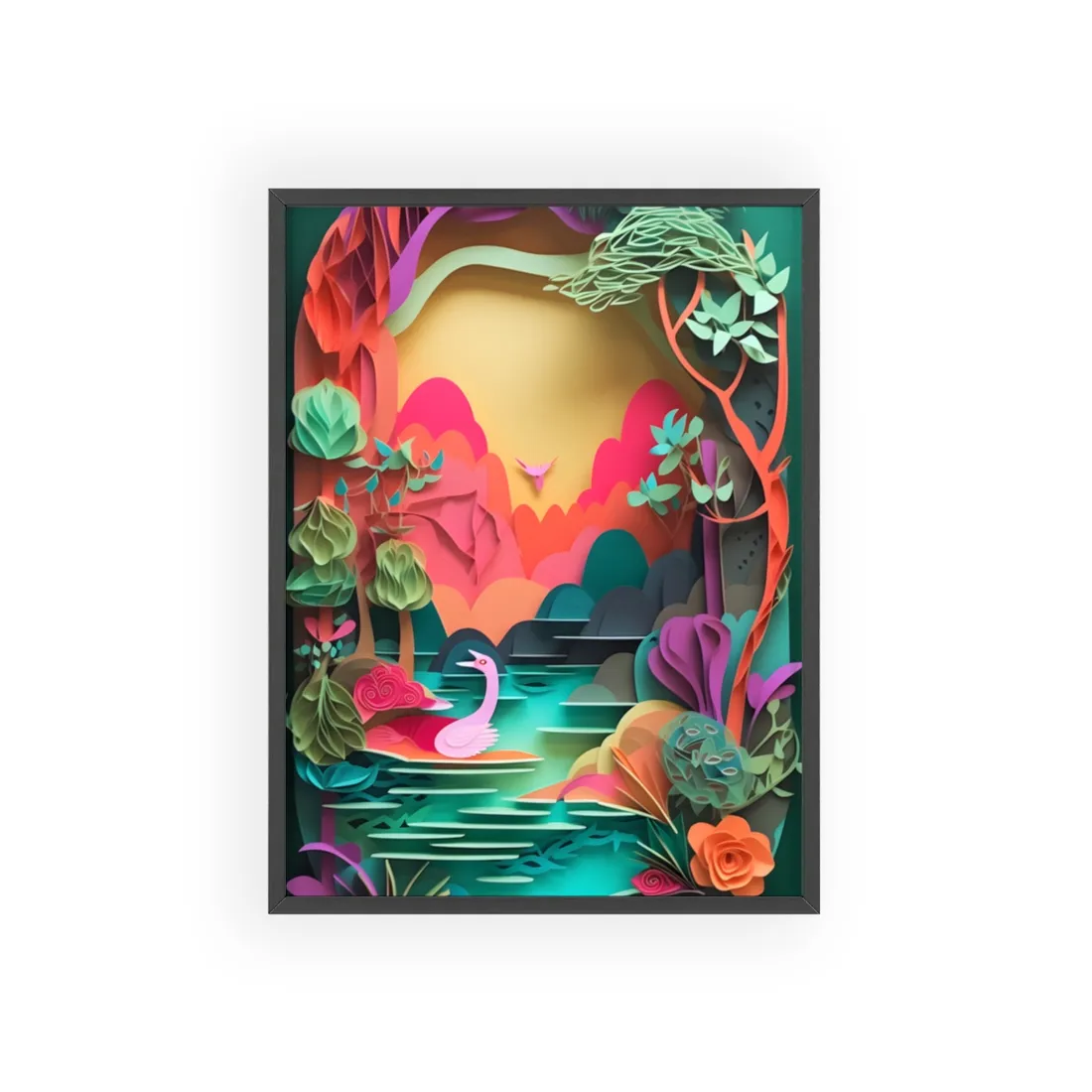 Vibrant Indian Landscape: Colorful Paper Quilling - Framed Poster