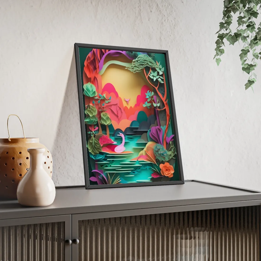 Vibrant Indian Landscape: Colorful Paper Quilling - Framed Poster