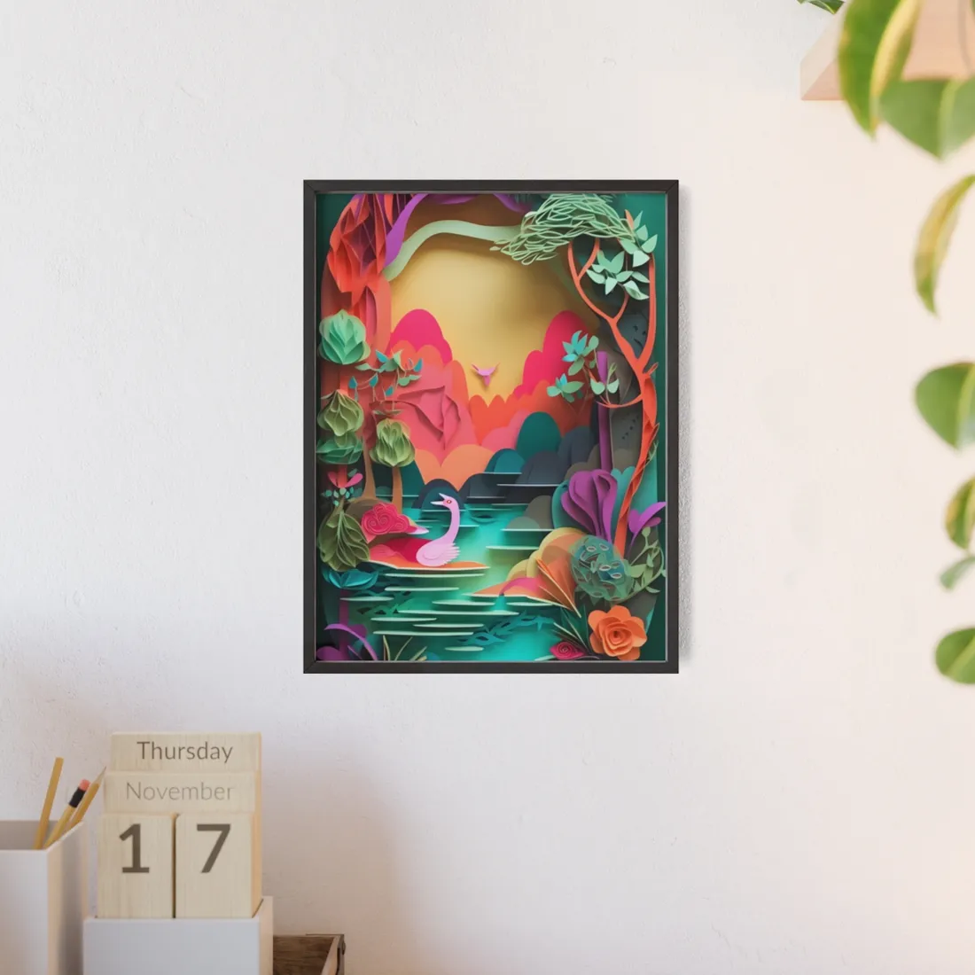 Vibrant Indian Landscape: Colorful Paper Quilling - Framed Poster