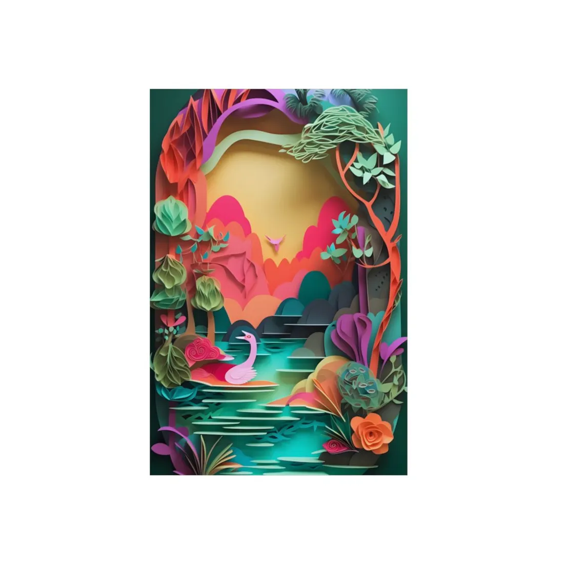 Vibrant Indian Landscape: Colorful Paper Quilling - Metal Poster
