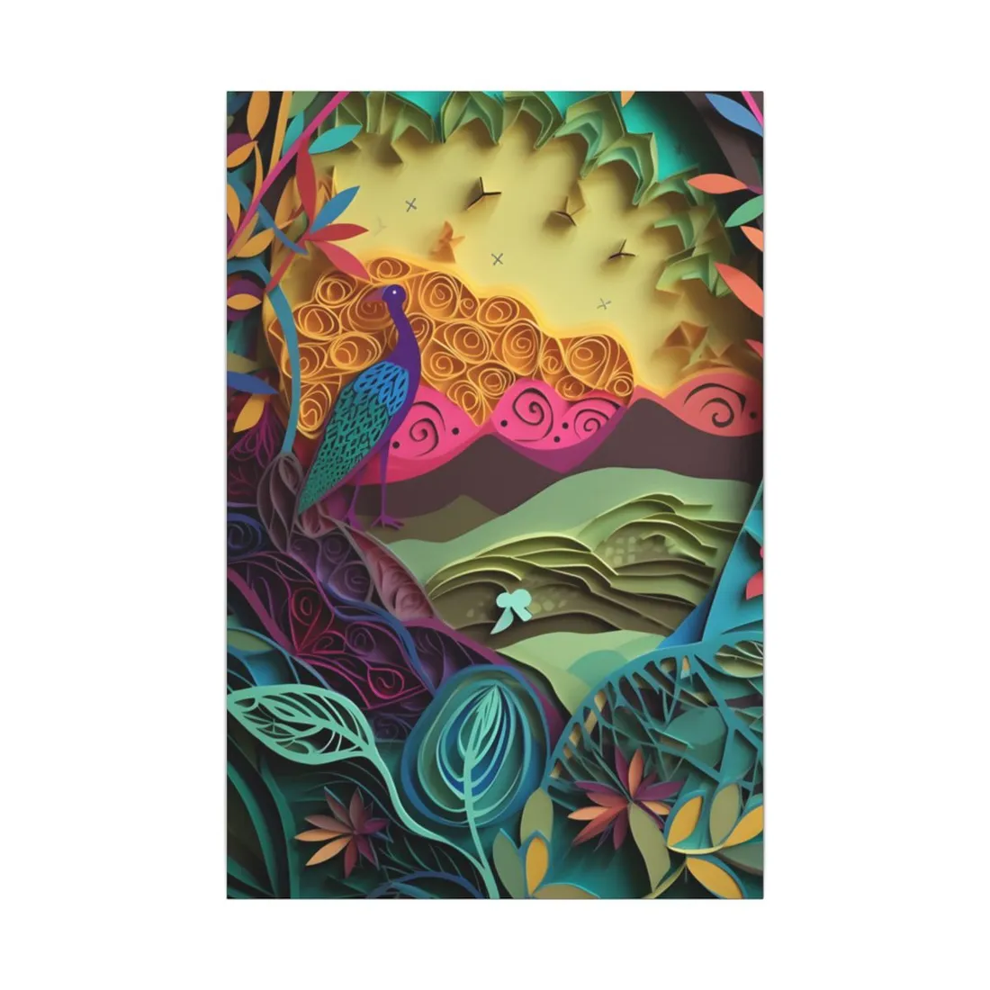 Vibrant Indian Quilling Art: Traditional Landscape Decoration - Canvas
