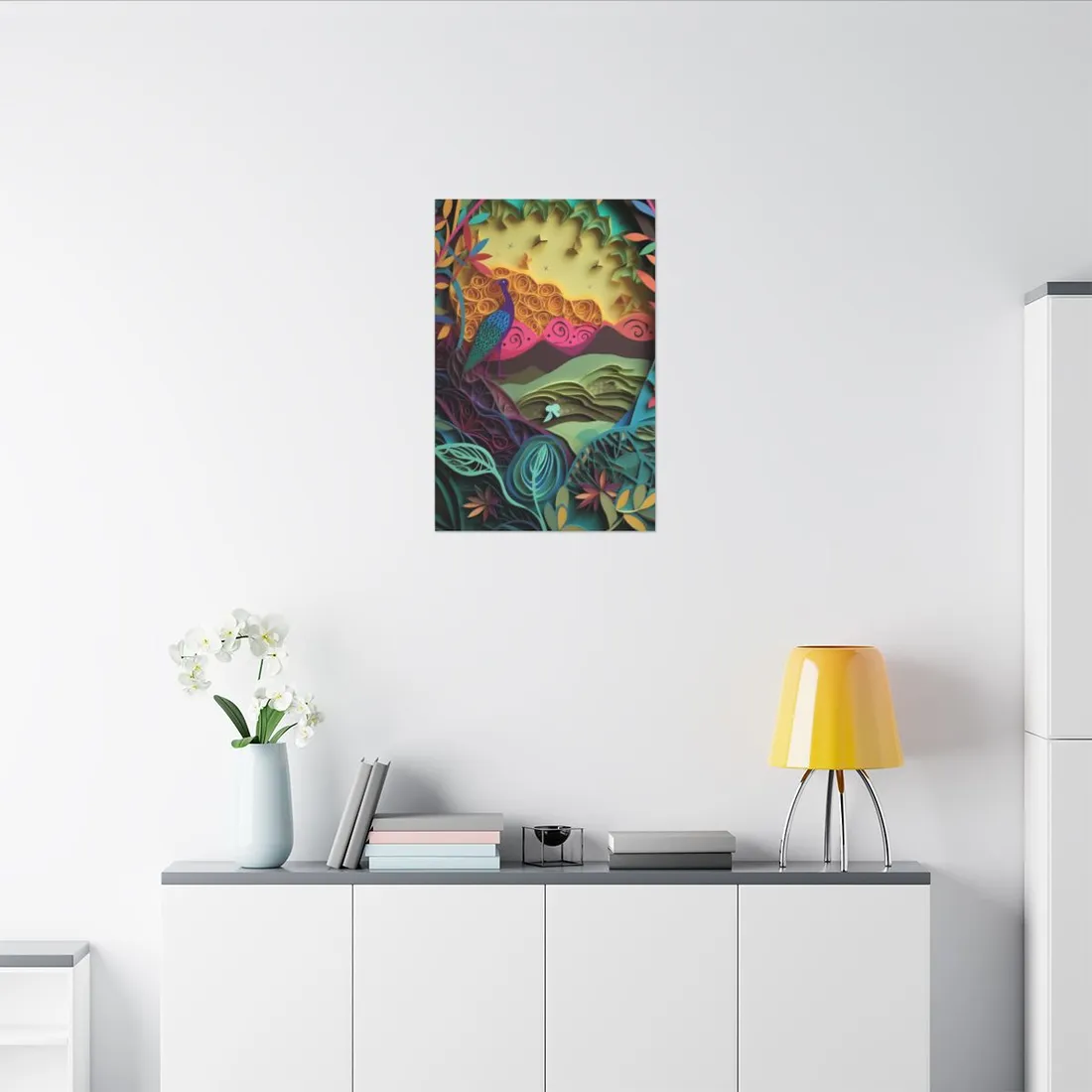 Vibrant Indian Quilling Art: Traditional Landscape Decoration - Canvas