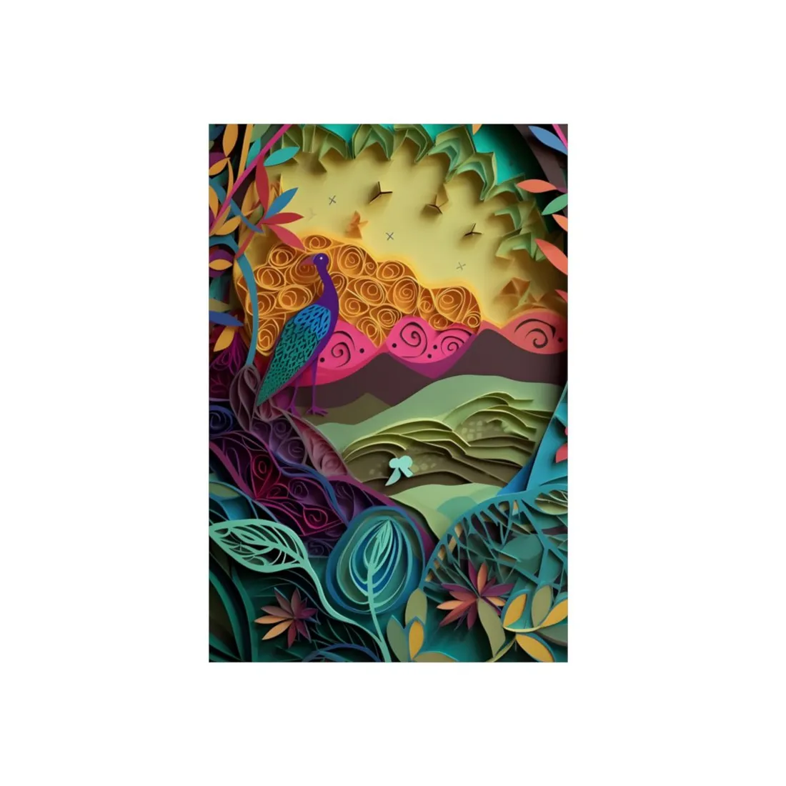 Vibrant Indian Quilling Art: Traditional Landscape Decoration - Metal Poster