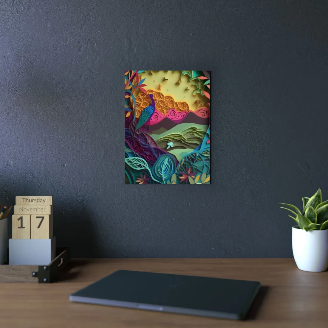 Vibrant Indian Quilling Art: Traditional Landscape Decoration - Metal Poster