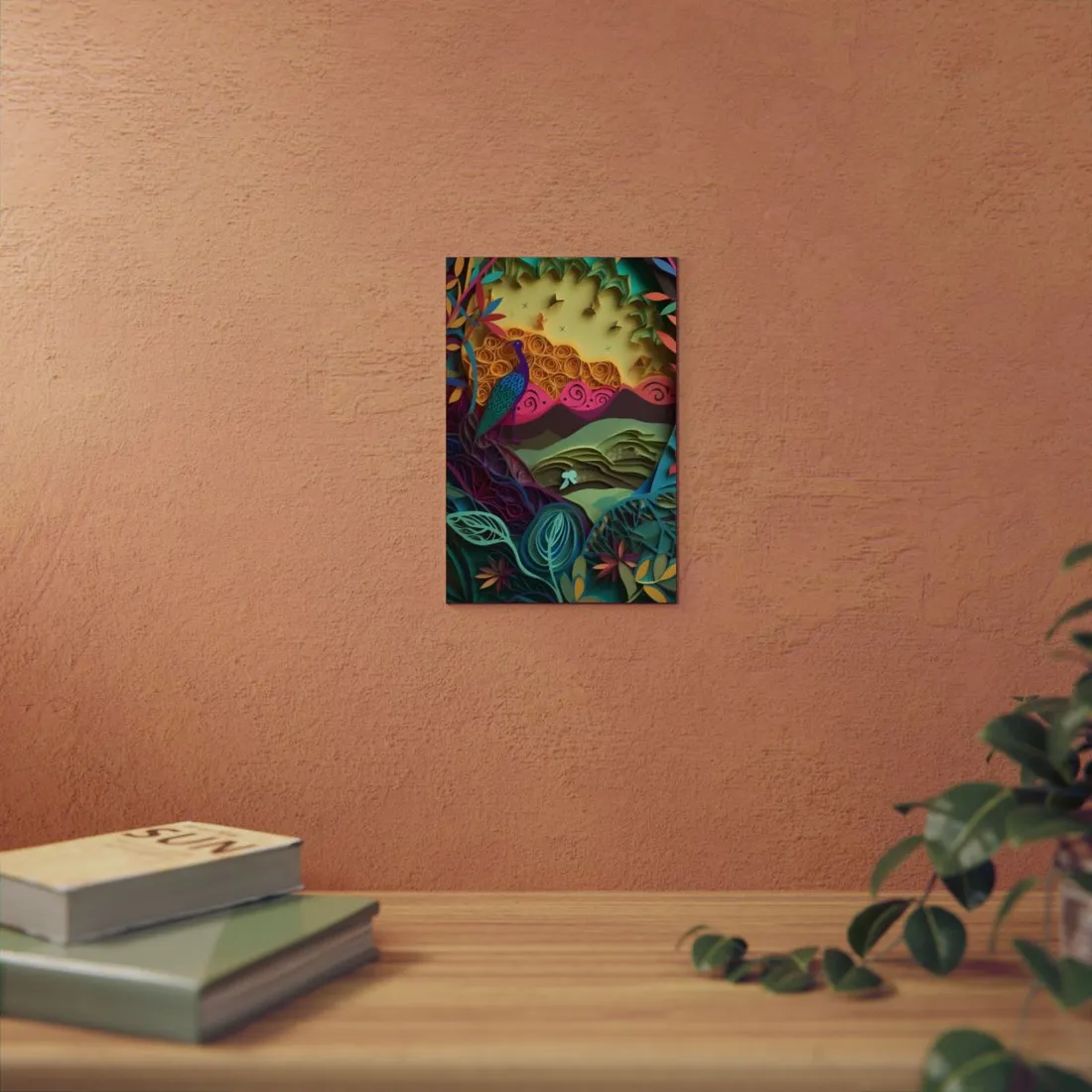 Vibrant Indian Quilling Art: Traditional Landscape Decoration - Metal Poster
