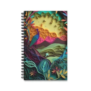 Peacock in Paper-Cut Landscape Spiral Notebook