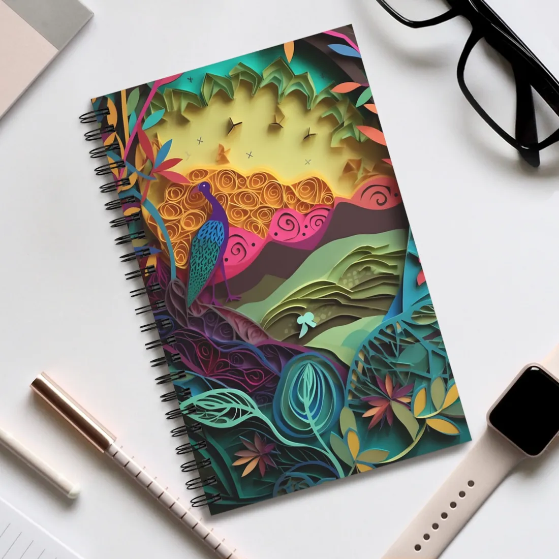 Vibrant Indian Quilling Art: Traditional Landscape Decoration - Spiral Notebook