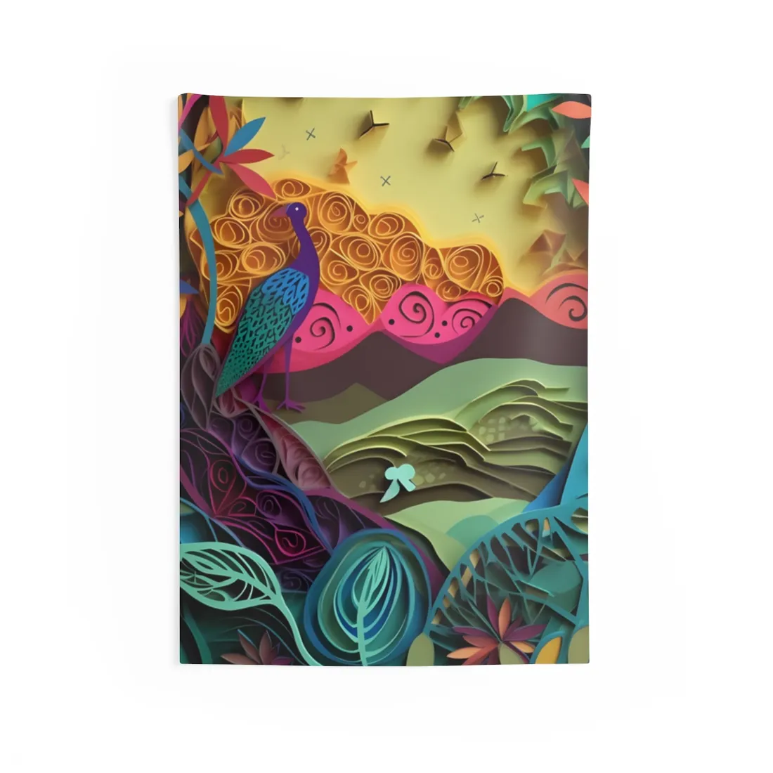 Vibrant Indian Quilling Art: Traditional Landscape Decoration - Wall Tapestry