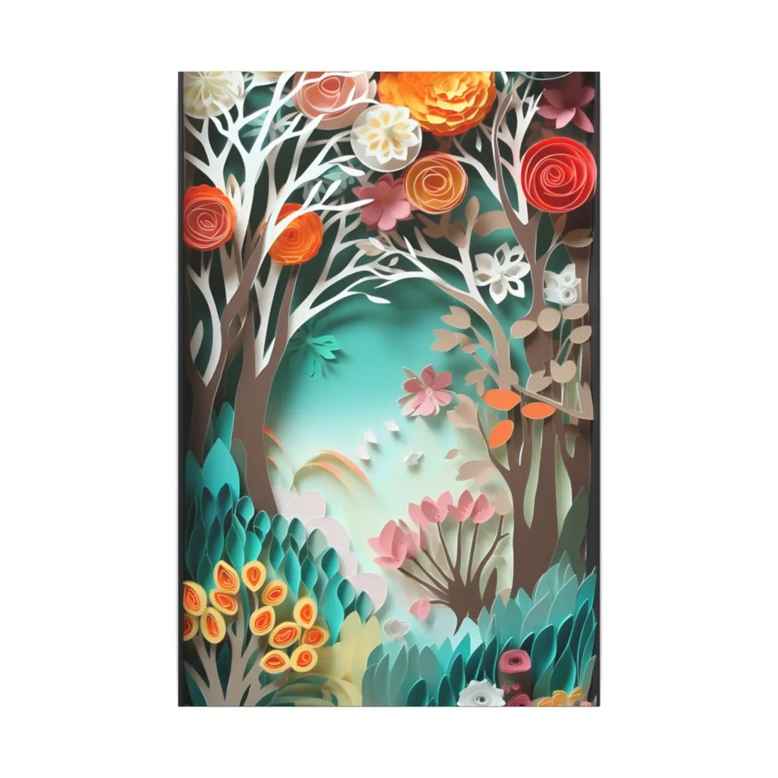 Vibrant Japanese Paper Quilled Landscape: Serene Blue River Scene - Canvas