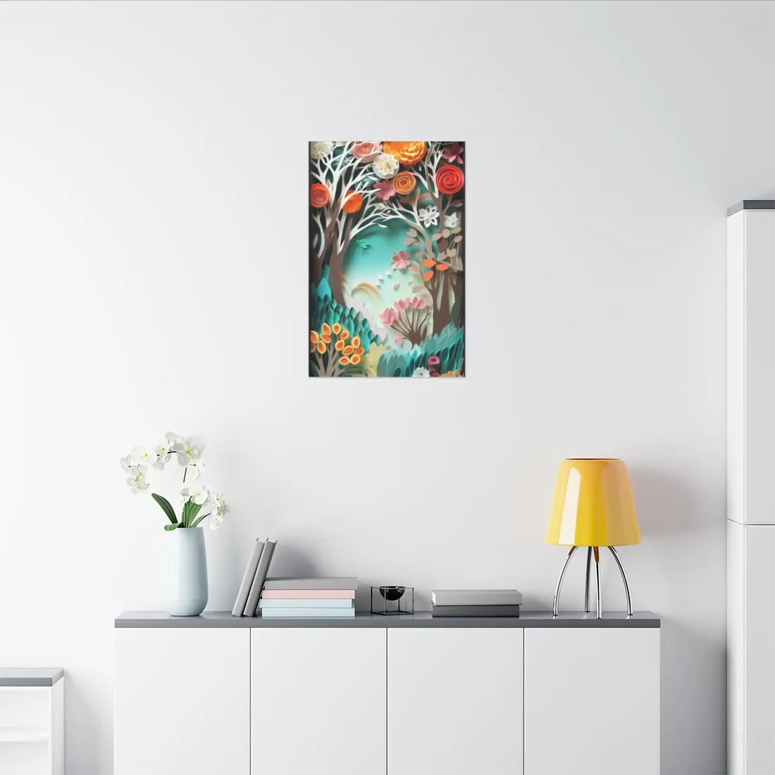 Vibrant Japanese Paper Quilled Landscape: Serene Blue River Scene - Canvas