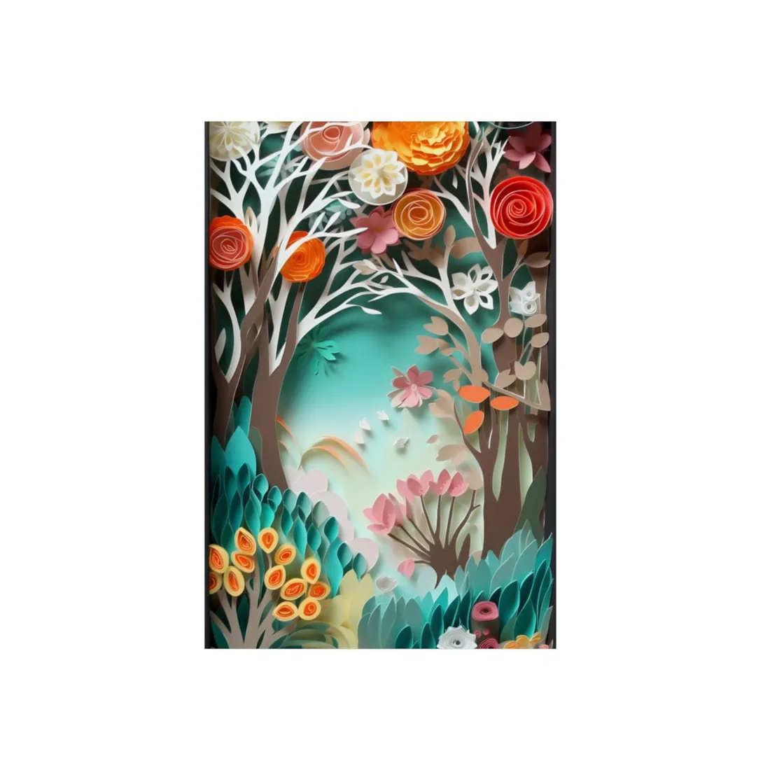 Vibrant Japanese Paper Quilled Landscape: Serene Blue River Scene - Metal Poster