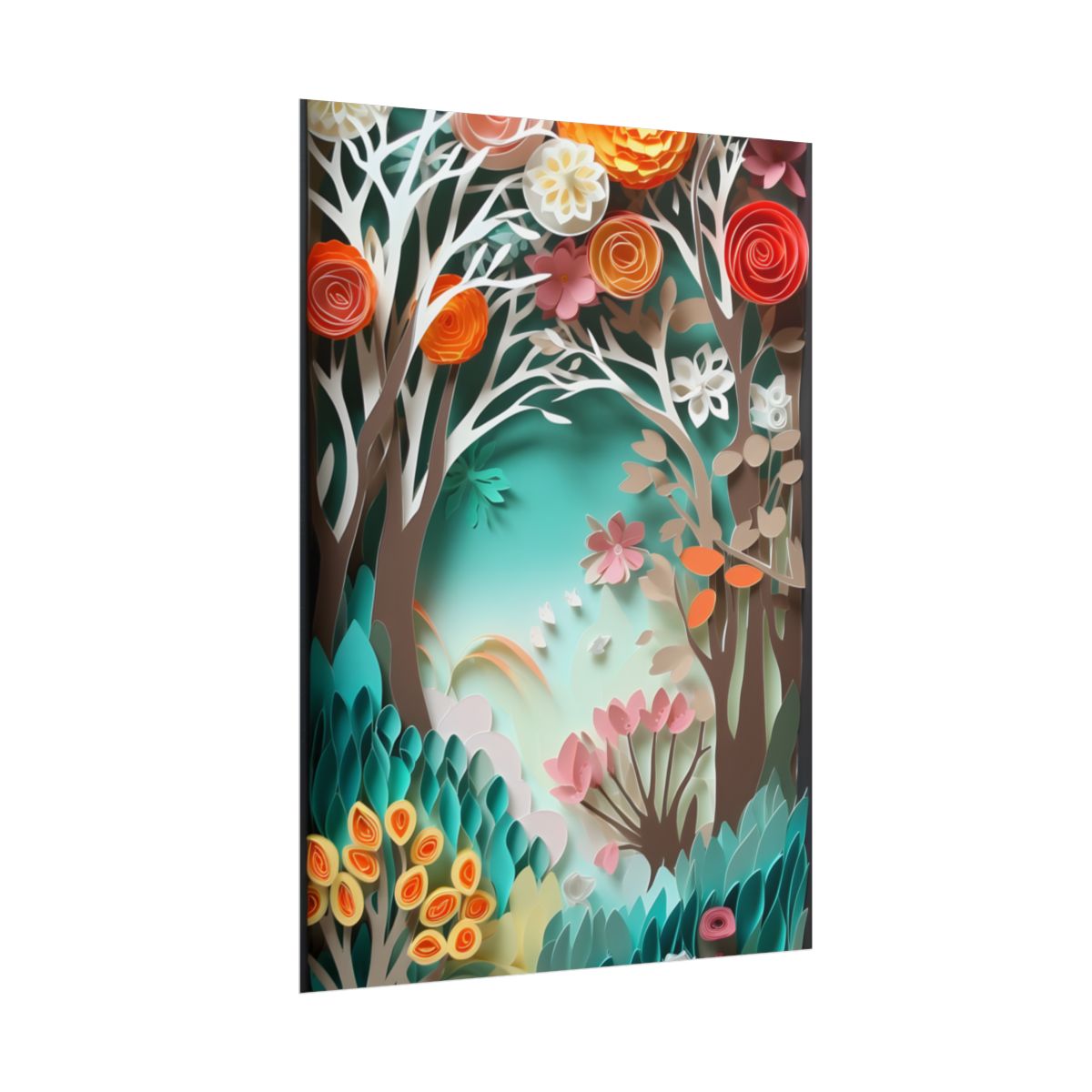 Vibrant Japanese Paper Quilled Landscape: Serene Blue River Scene - Poster