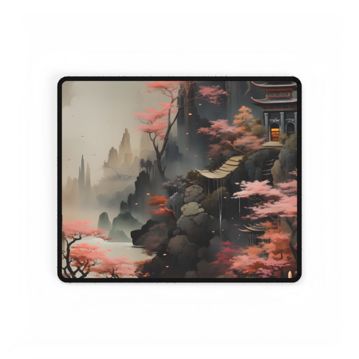 Vibrant Landscape in Moss Green: Ash Magenta Artwork - Desk Mat
