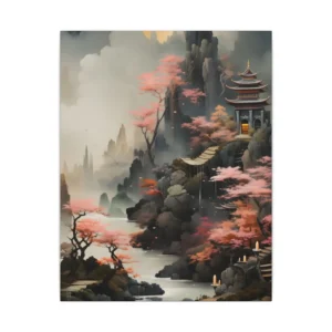 Misty Mountain Pagoda Landscape Canvas Print