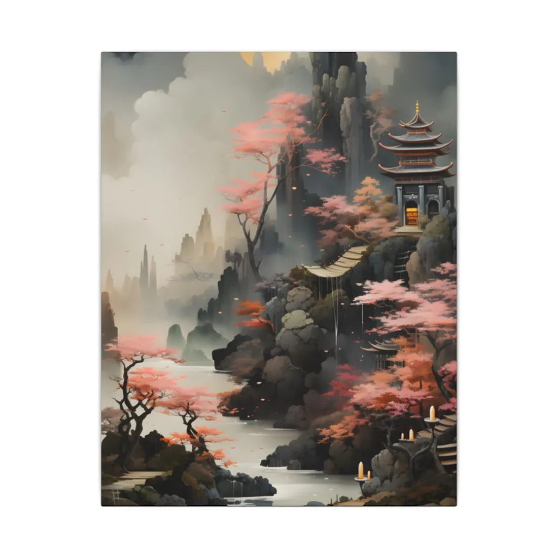 Vibrant Landscape in Moss Green: Ash Magenta - Canvas