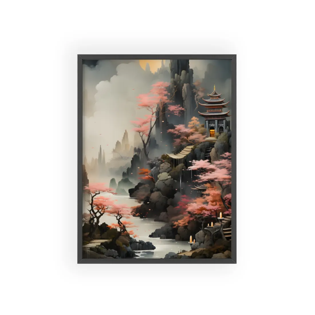 Vibrant Landscape in Moss Green: Ash Magenta - Framed Poster