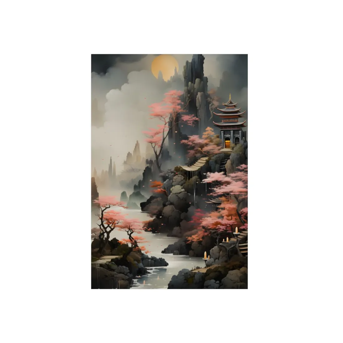 Vibrant Landscape in Moss Green: Ash Magenta - Metal Poster