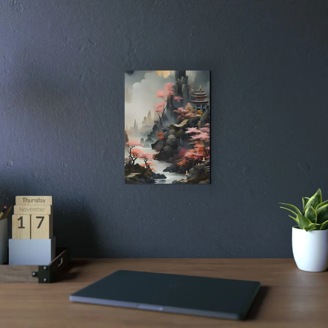 Vibrant Landscape in Moss Green: Ash Magenta - Metal Poster