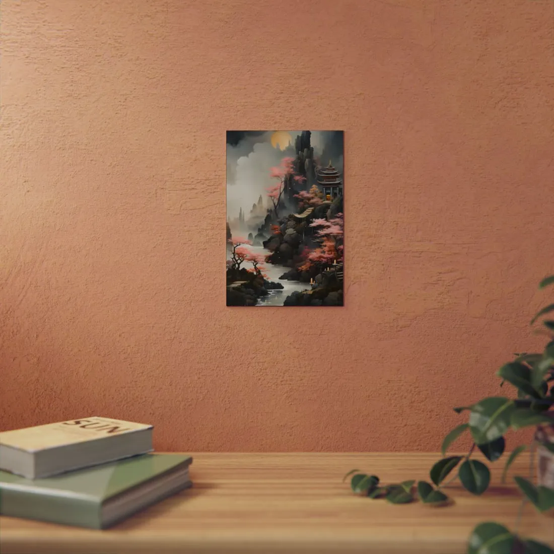 Vibrant Landscape in Moss Green: Ash Magenta - Metal Poster