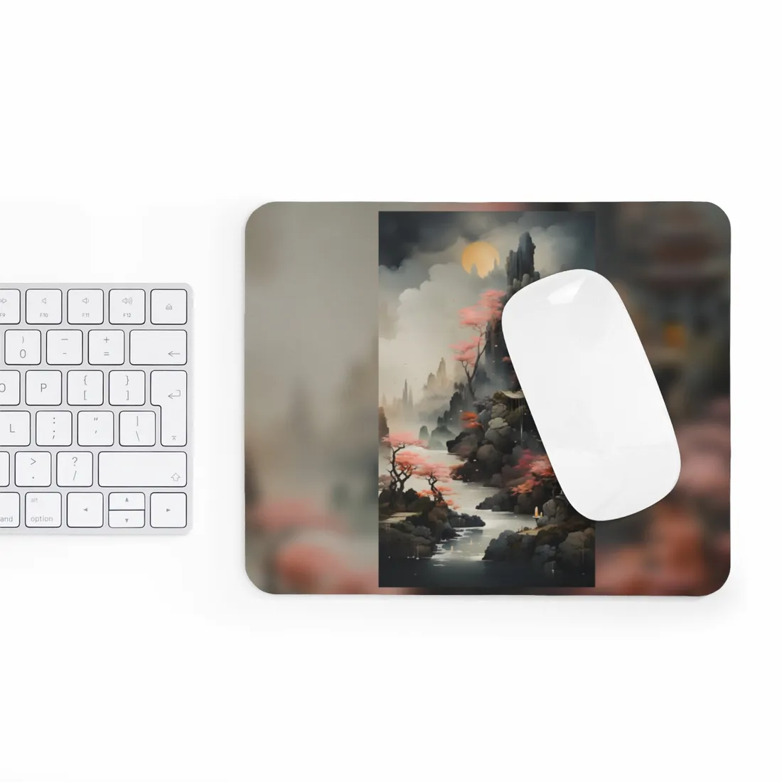 Vibrant Landscape in Moss Green: Ash Magenta - Mouse Pad
