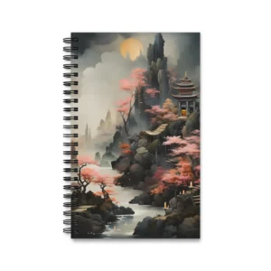 Misty Mountain Pagoda Landscape Spiral Notebook