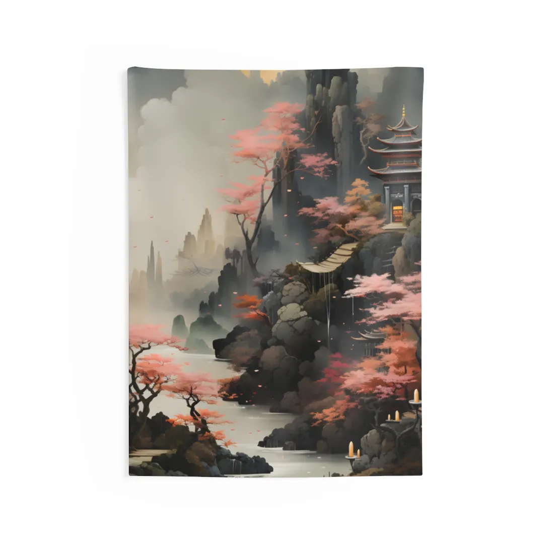 Vibrant Landscape in Moss Green: Ash Magenta - Wall Tapestry