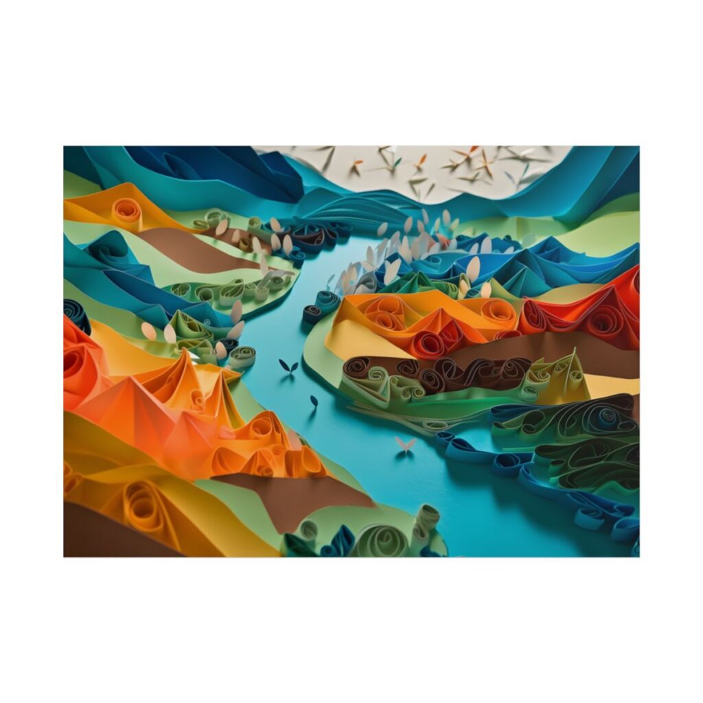 Vibrant Magical Beach: Colorful Paper Quilling Artwork - Poster