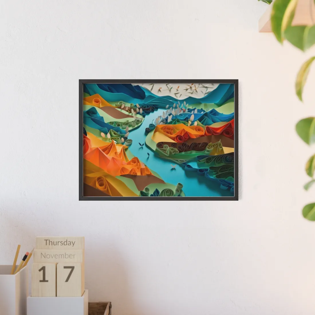 Vibrant Magical Beach: Colorful Paper Quilling - Framed Poster