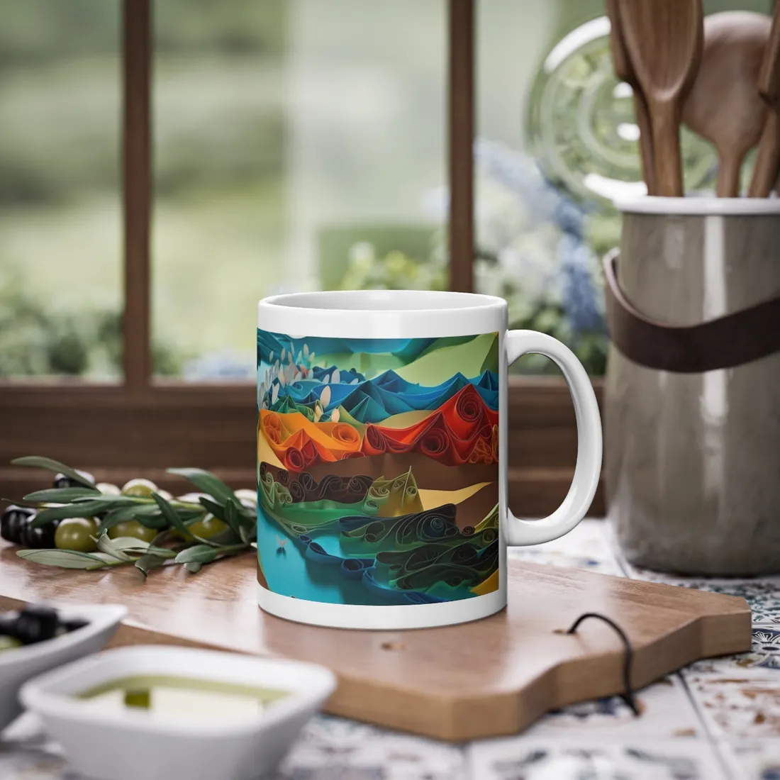 Vibrant Magical Beach: Colorful Paper Quilling - Mug