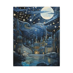 Moonlit Starry City Canvas Print