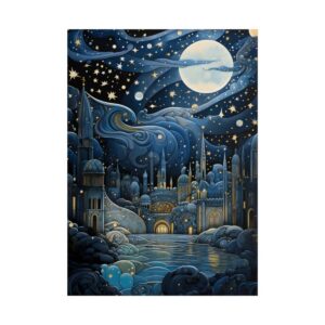 Moonlit Starry City Poster
