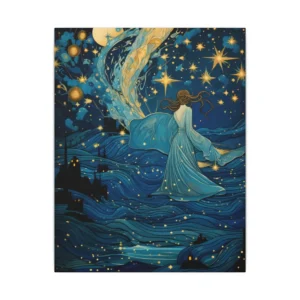 Woman in Starry Blue Sea Canvas Print