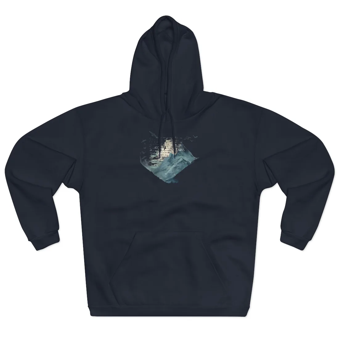 Vibrant Mountain Landscape: Birds in Flight Over Serene Lake - Hoodie (Navy)