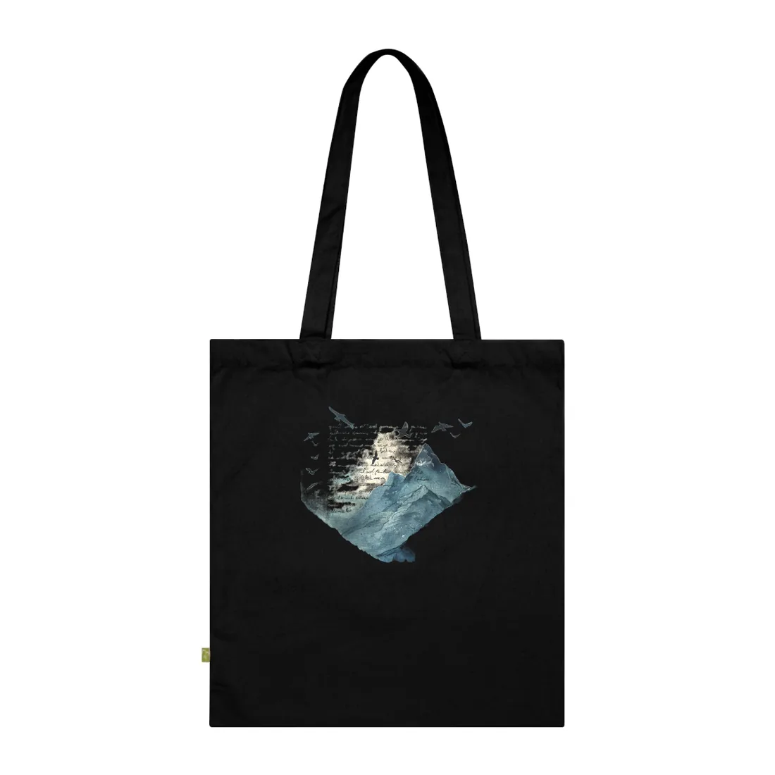 Vibrant Mountain Landscape: Birds in Flight Over Serene Lake - Tote Bag (Black)