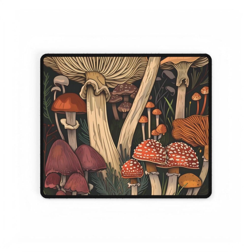 Vibrant Mushroom Art: Colorful Poster in Bloom - Desk Mat
