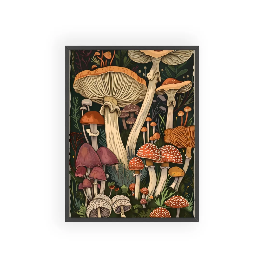 Vibrant Mushroom Art: Colorful Poster in Bloom - Framed Poster