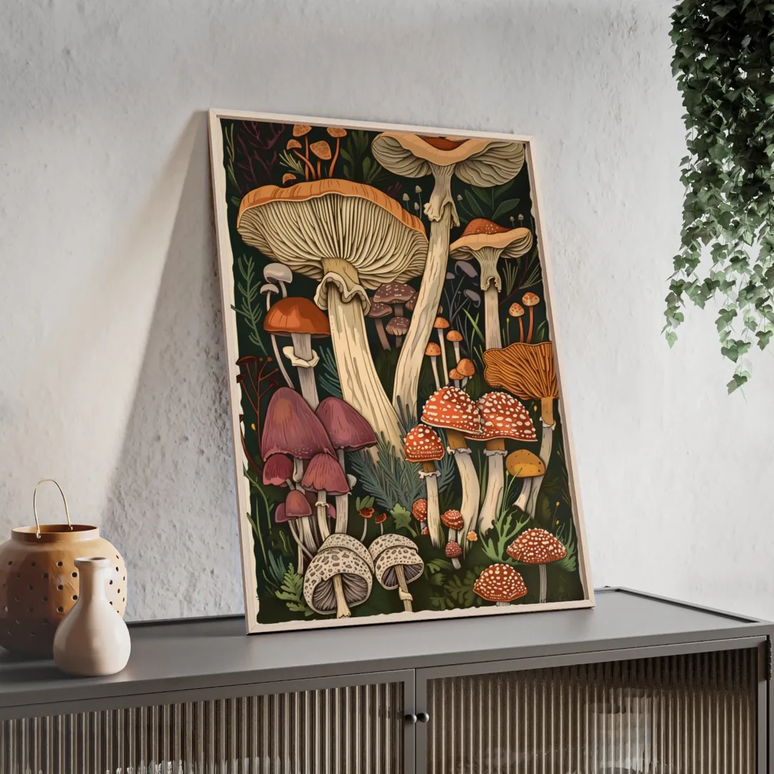 Vibrant Mushroom Art: Colorful Poster in Bloom - Framed Poster