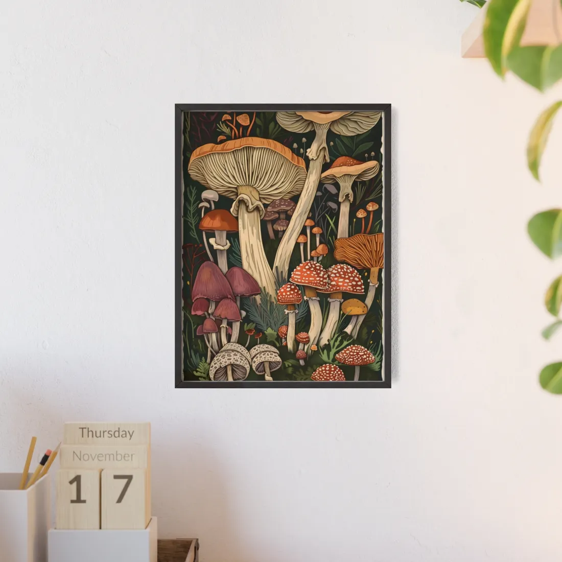 Vibrant Mushroom Art: Colorful Poster in Bloom - Framed Poster