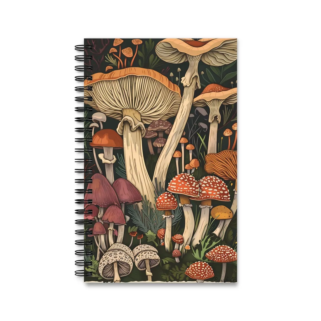 Vibrant Mushroom Art: Colorful Poster in Bloom - Spiral Notebook