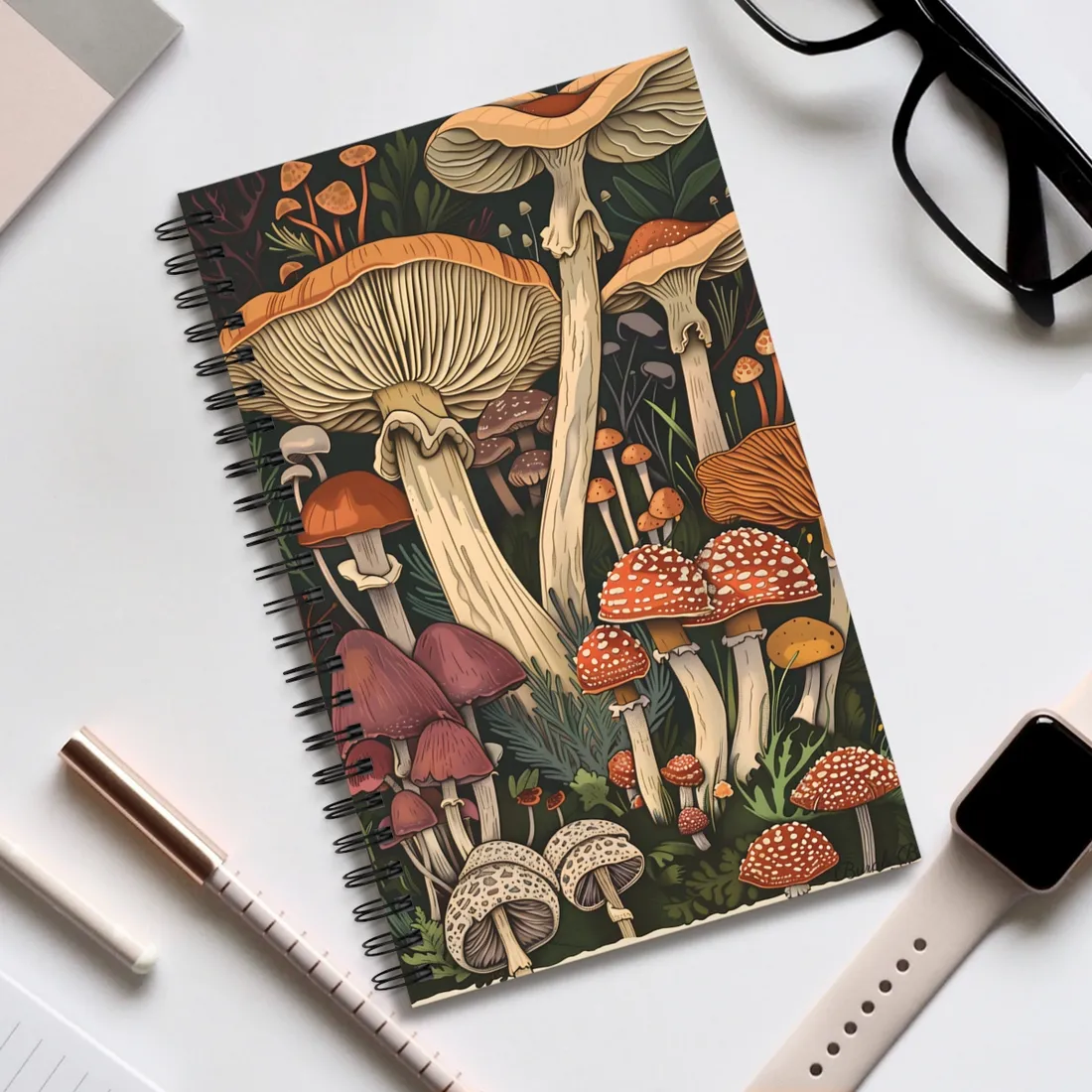 Vibrant Mushroom Art: Colorful Poster in Bloom - Spiral Notebook