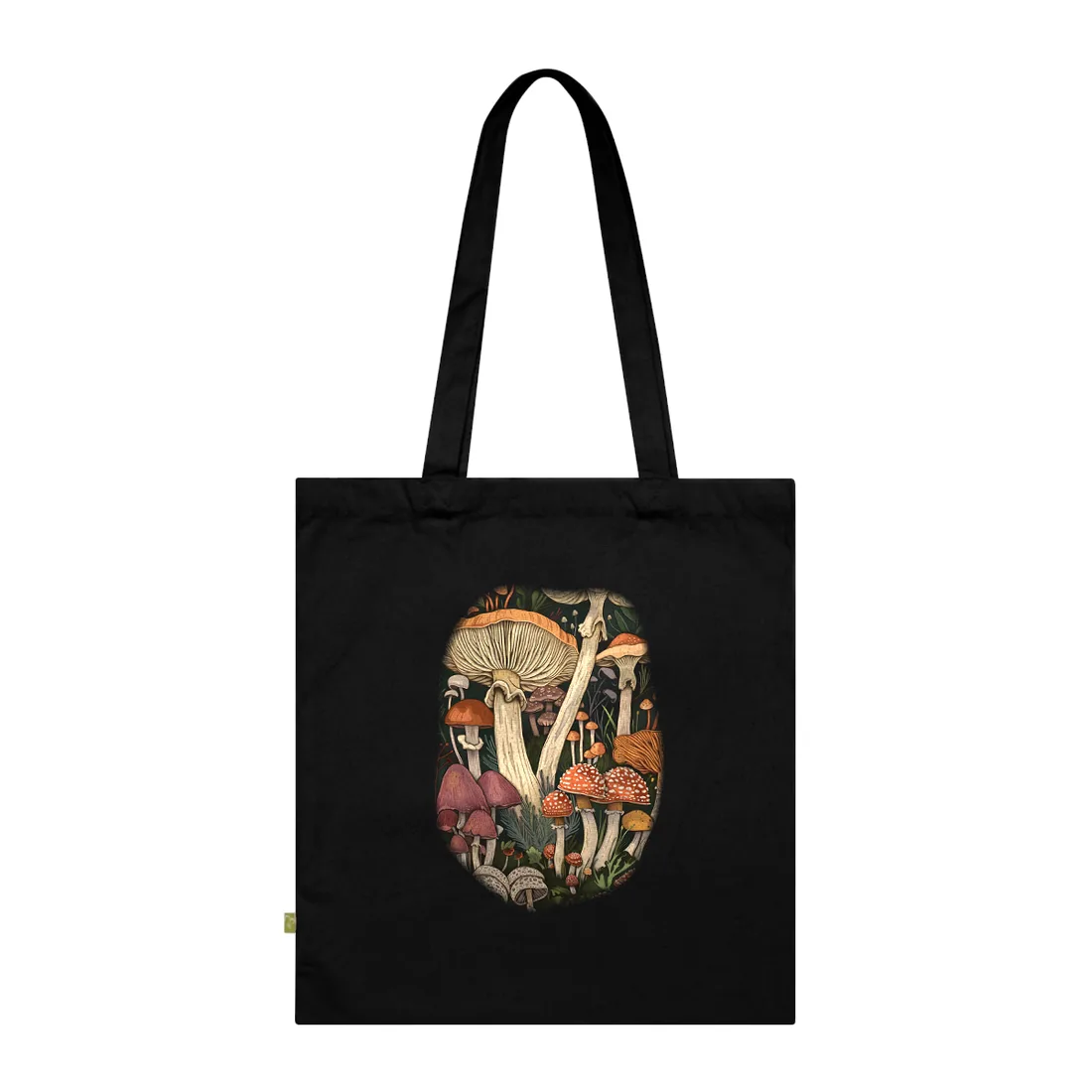 Vibrant Mushroom Art: Colorful Poster in Bloom - Tote Bag (Black)