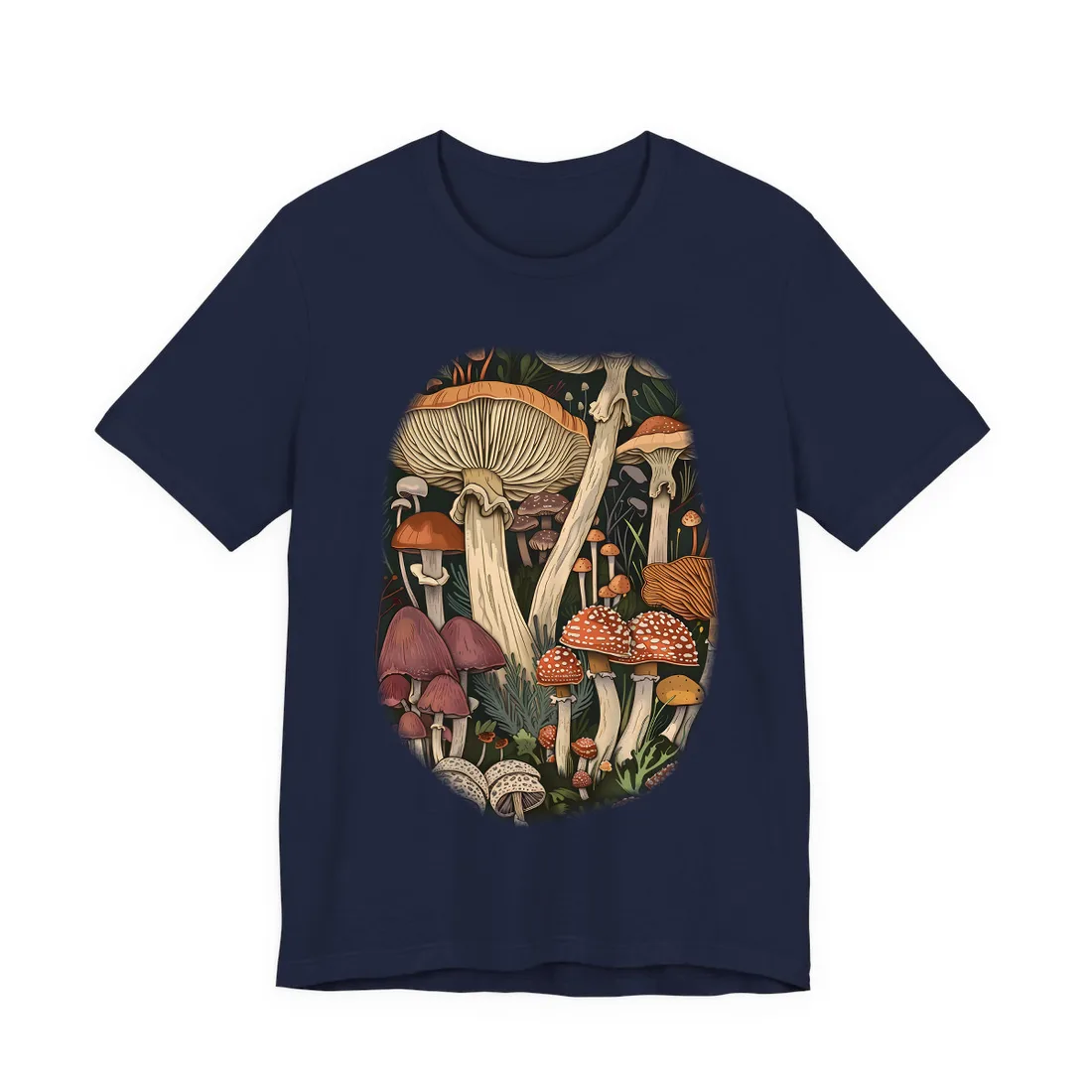 Vibrant Mushroom Art: Colorful Poster in Bloom - T-Shirt (Navy)