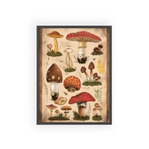 Vintage Mushroom Species Chart Framed Poster