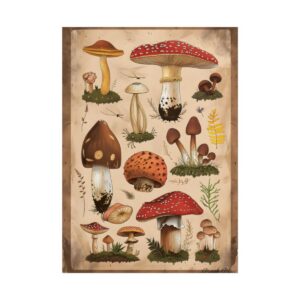 Vintage Mushroom Species Chart Poster