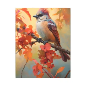 Crested Songbird on Autumn Branch Canvas Print