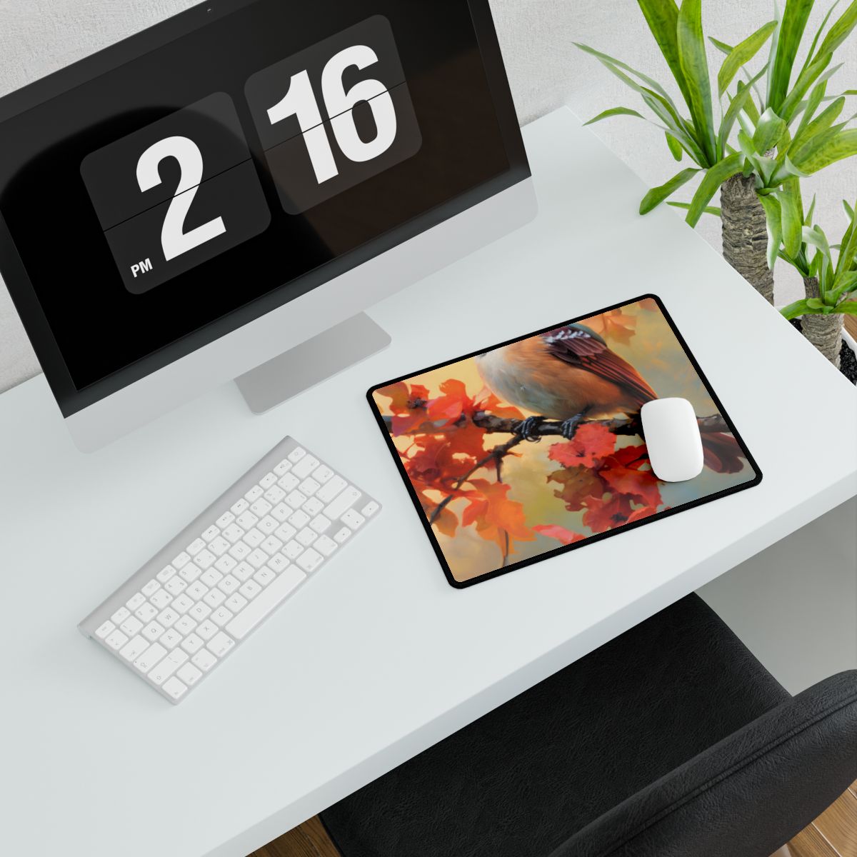 Vibrant Oak Branch: A Masterful Oil Painting - Desk Mat