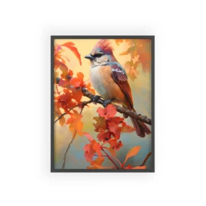 Crested Songbird on Autumn Branch Framed Poster