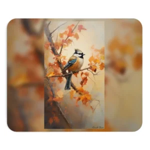 Crested Bird on Orange Leaves Mouse Pad
