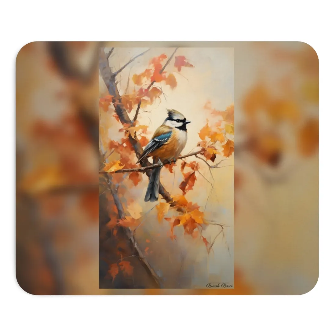 Vibrant Oak Branch: Colorful Leaves Oil Painting - Mouse Pad