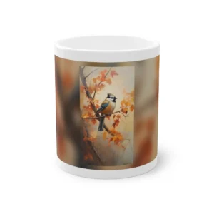 Crested Bird on Orange Leaves Mug